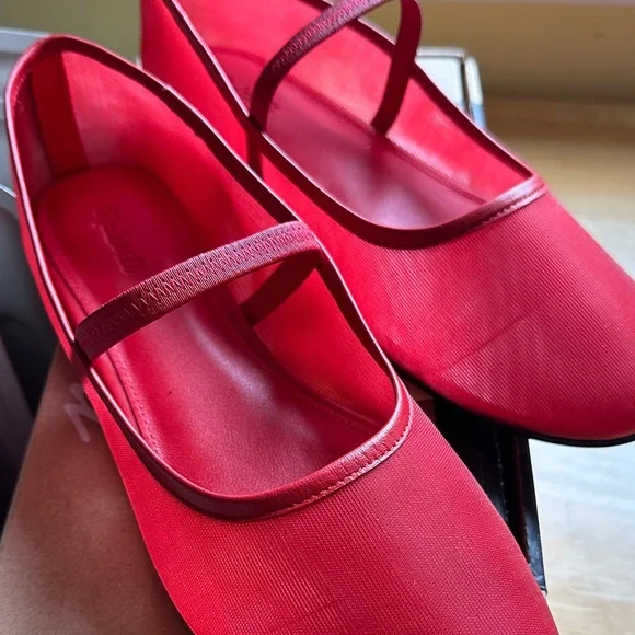 Madewell Bandana Red Mesh Mary Jane Ballet Flats NEW - Picture 2 of 4